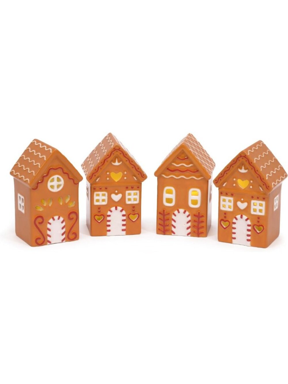 Set of 4 Ceramic LED Gingerbread Village Houses - Festive Holiday Decor